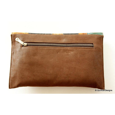 Brown Clutch Purse, Indian Art Work, Wedding & Party Clutch, Faux Leather and Fabric Purse